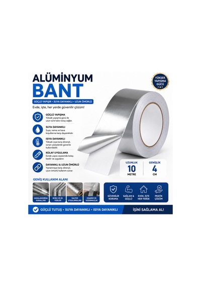 Alüminyum Yapışkan Bant 10 Metre X 4 Cm Isıya Ve Suya Dayanıklı