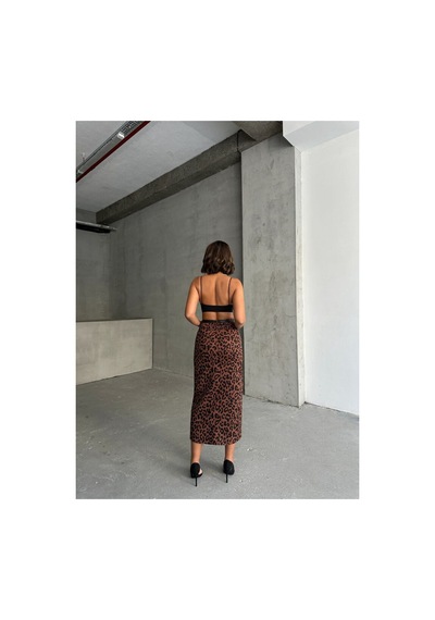 Verymoda Leopar Desenli Uzun Kalem Etek F1665 Kahve Siyah