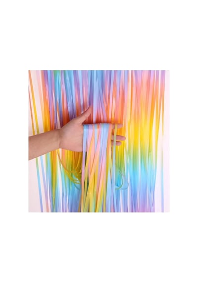 Metalize Arka Fon Kapı Perdesi Makaron Gökkuşağı 100x200 Cm Çok Renkli