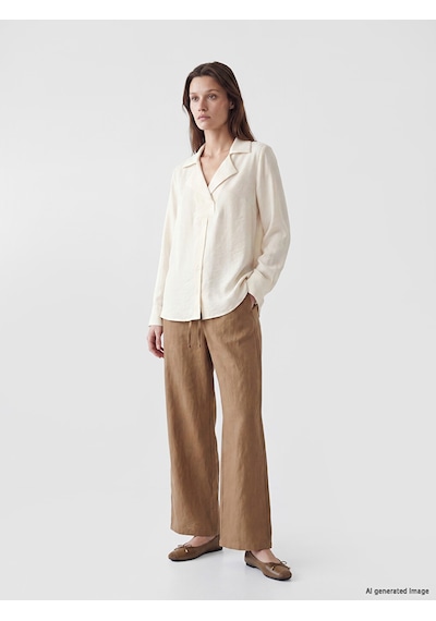 Lcw Modest Bej Beli Lastikli Kadın %100 Keten Pantolon