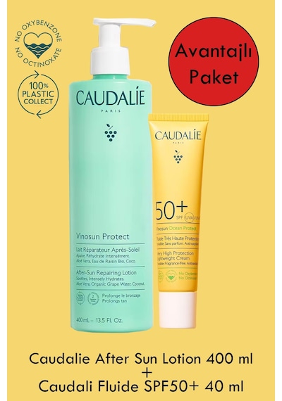 Caudalie Fluide Uva/uvb Spf50+ 40 Ml + Caudalie After Sun Repairing Lotion 400 Ml