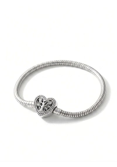 Kadın Charm İçin Uygun Kalp Ve Ağaç Model Çelik Bileklik 17 Cm Silver