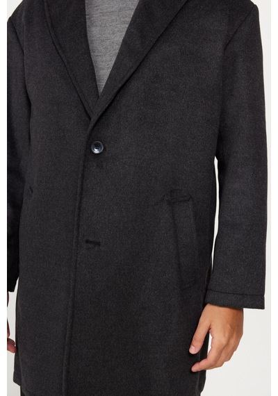 Ac&Co / Altınyıldız Classics Erkek Antrasıt Oversize Fit Bol Kesim Mono Yaka Desenli Palto Antrasit