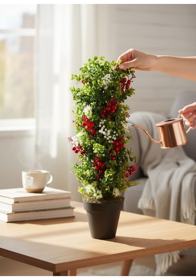 Yapay Çiçek Siyah Saksıda Kokinalı Yeşil Şimşir Ağacı 70 30cm Yeşil