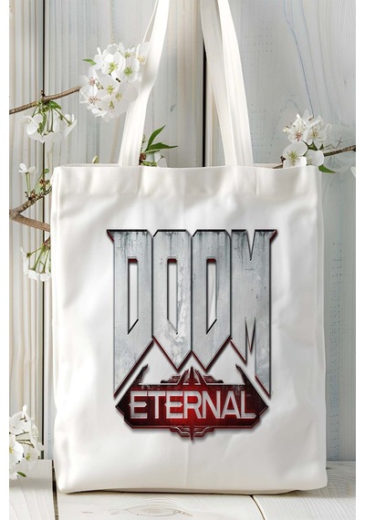 Art Hediye Doom Oyun Baskılı Bez Çanta Omuz Çantası Model 2 Çok Renkli