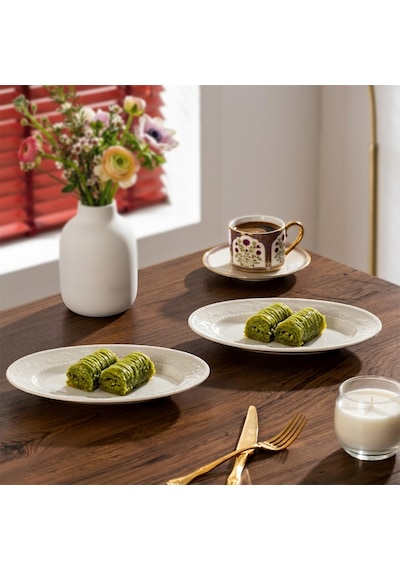 Porsima 4460 Burçak Porselen Kayık Tabak Seti - Oval Kahvaltılık Sunumluk Seti 20cm Beyaz