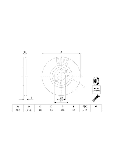 Citroen C4 1.2 Puretech 2020-2026 Bosch Ön Disk 302mm Kaplamalı 2 Adet