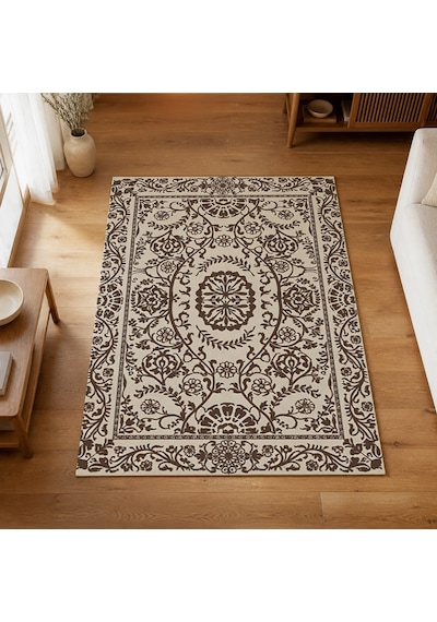 Kartela Halı Veso Halı Kaymaz Taban Makinede Yıkanabilir Halı Kahverengi - 100 X 150 Cm