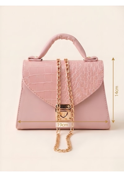 Satuna Kadın Kroko Desenli Zincirli Omuz Çantası Pembe