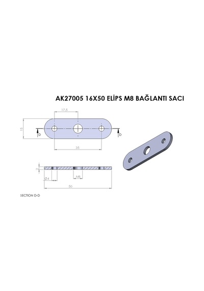 Cateksss Bingo Ayakları Sacı M8 Civatalı Mobilya Dolap Ayağı Bağlantı Aparatı M8 Elips Sac 45x15 Mm - 60 Lı Paket Gümüş