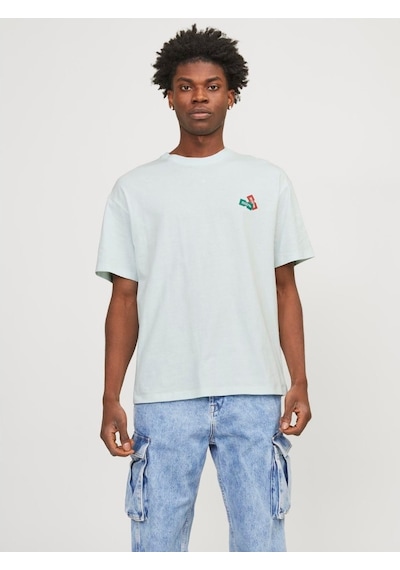 Jack & Jones Jack&jones Decal Erkek Mavi Yuvarlak Yaka Tişört 12254175-SKY Mavi