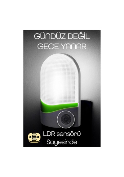 Otomatik Gece Lambası Işığa Duyarlı Ldr Sensörlü Fotoselli Karanlık Sensörlü Işık Renkli 8884 Beyaz Beyaz