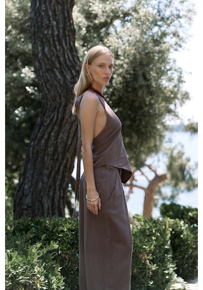Mai Collection Mai Studios Co. Onagho Boyundan Bağlı Açık Kahve Crop Açık Kahve