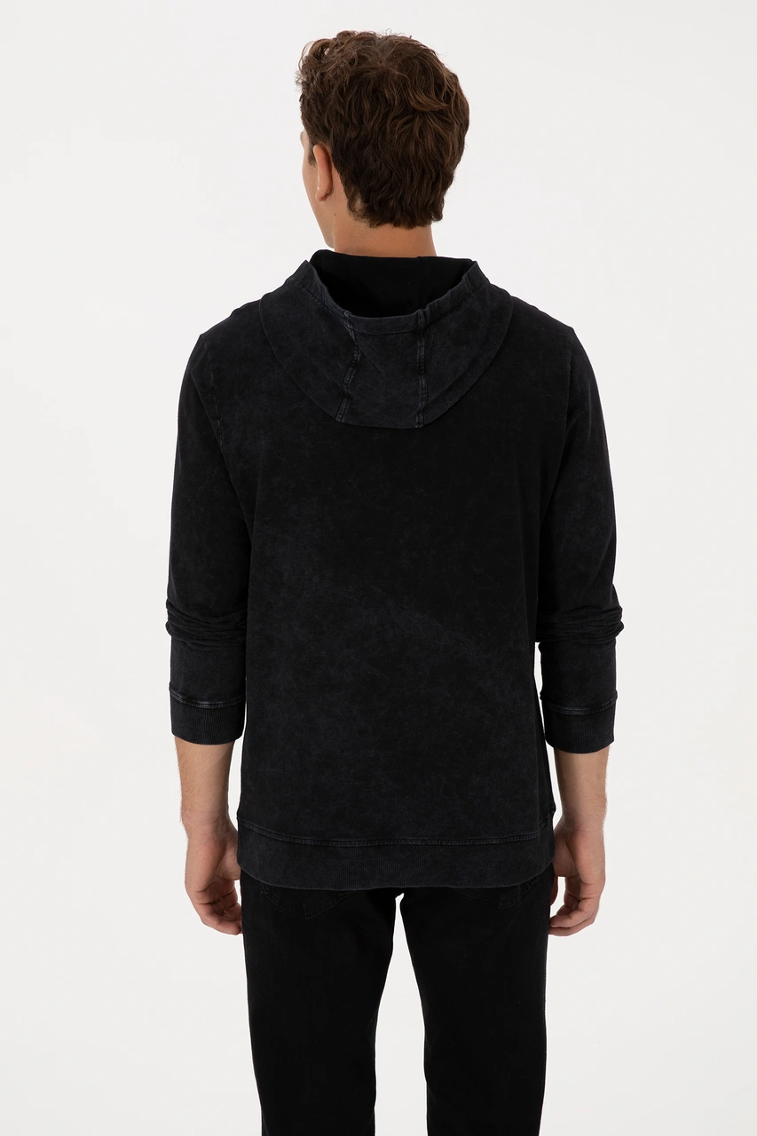 U.S. Polo Assn. Erkek Regular Fit Kapüşonlu Yıkamalı Siyah İnce Sweatshirt 50315493-VR046
