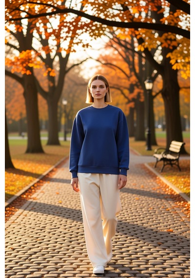 Benerly Kadın Bisiklet Yaka Düşük Kol Regular Kalıp Örme Sweatshirt Fonks Indigo