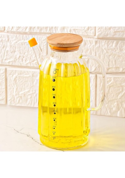 Borosilikat Cam Bambu Vakum Kapak Pinterest Mutfak Yağdanlık Sürahi Seti 1000ml