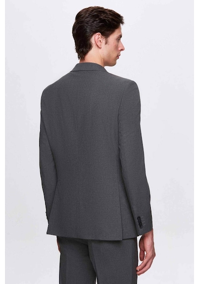 D's Damat Slim Fit Gri Düz Likralı Esnek Mono Yaka Çift Yırtmaçlı Astarlı Takim Elbise Gri