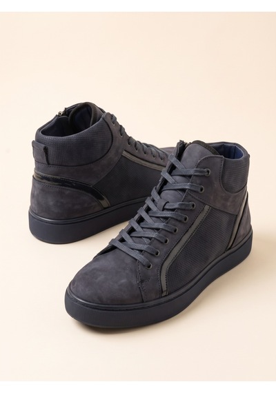 Bafaş 038035hn Lacivert Hakiki Dana Derisi Bağcıklı Erkek Sneaker