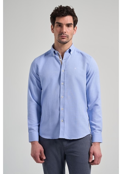 İmza Uzun Kol Desenli Armürlü Düğmeli Yaka Cepsiz Pamuklu Casual Slim Fit Gömlek 1004250206 Mavi