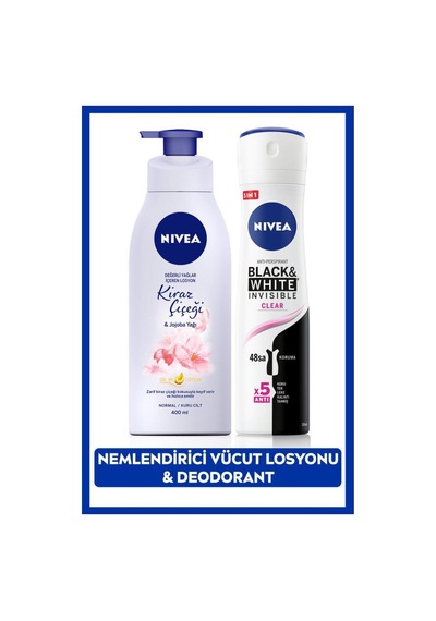 Kadın Sprey Deodorant Black&white Invisibleclear 150ml,kiraz Çiçeği Nemlendirici Vücut Losyonu 400ml