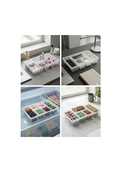 Gees Global 5 Bölmeli Şeffaf Buzdolabı İçi Düzenleyici & Kapaklı Dondurucu Saklama Kabı 24x38 Cm Gbzs