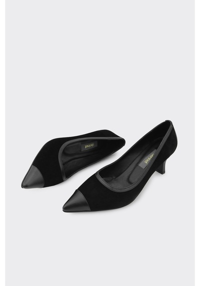 Derinet Hakiki Deri Topuklu Kadın Stiletto Siyah Siyah