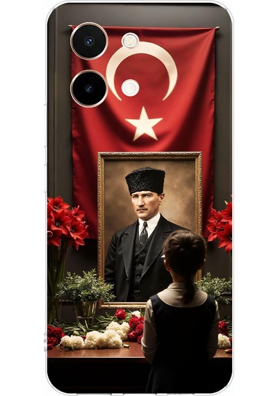 Vivo Y28 Uyumlu Atatürk Türk Bayrağı Tablo Baskılı Silikon Kılıf Renkli