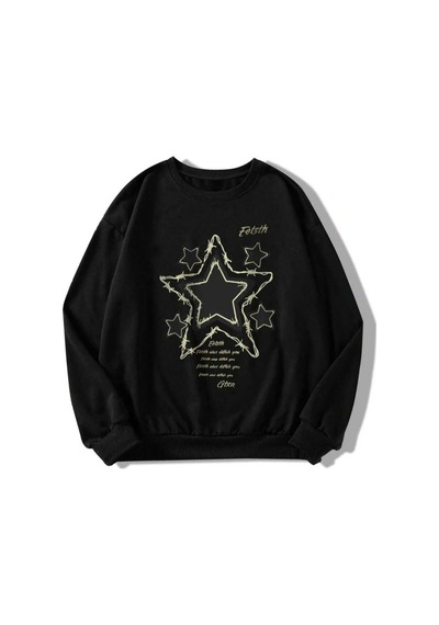 Kozia Outdoors Malkoçbey Gtxr Baskılı O Yaka Oversize Unisex Swetşhirt Siyah Siyah