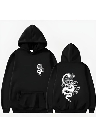 Startmore Ejder Basklı Kapüşonlu Sweat Siyah