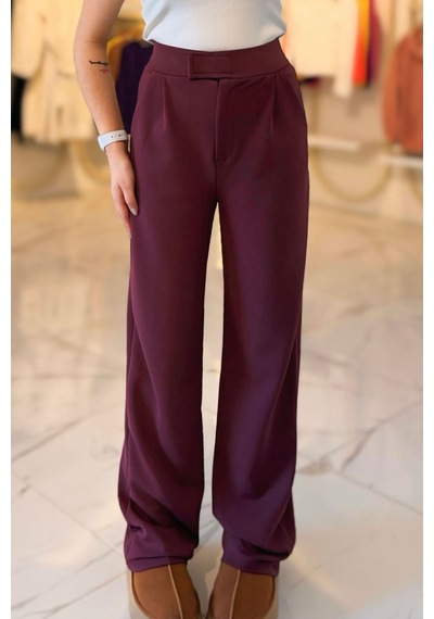 Bb Butik Basic Bordo Cırtlı Palazzo Pantolon 4556 Bordo