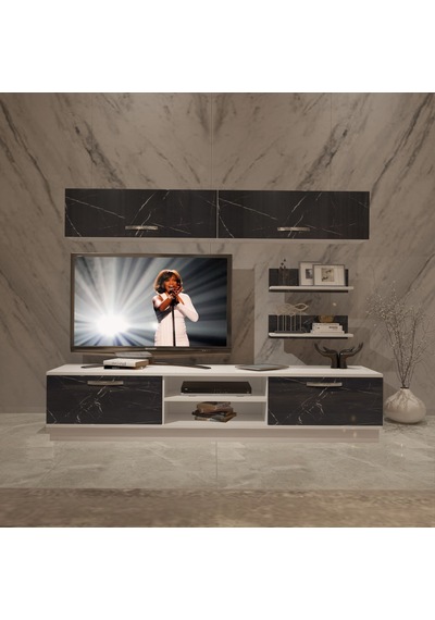 Decoraktiv Eko 5b Mdf Dvd Tv Ünitesi Tv Sehpası Beyaz - Siyah Mermer