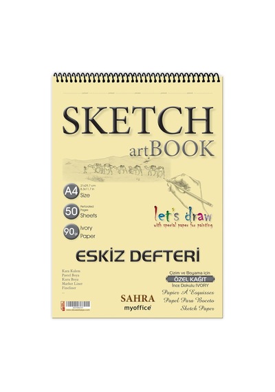 Etika Sahra A4 Spiralli Eskiz Defteri 50 Yaprak, 90 Gr İnce Dokulu Ivory Kağıt Sketchbook, Çi