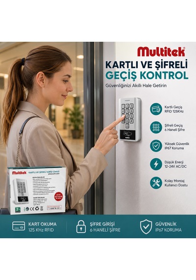 Multitek Kartlı Ve Şifreli Giriş Cihazı Ip67 Su Geçirmez, 6000 Kullanıcı Kapasiteli, Metal Gövde Geçiş Kontrol Ünitesi 12-24v