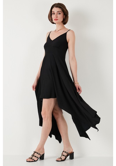 Lela Asimetrik Kesim Regular Fit Midi Boy Askılı V Yaka Bayan Elbise 5866131 Siyah Lela Asimetrik Kesim Regular Fit Midi Boy Askılı V Yaka Bayan Elbise 5866131 Siyah