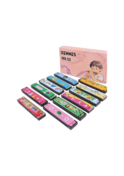 Rennes Hmr-12x 12'li Çocuklara Özel 16 Delikli Mızıka Seti Desenli