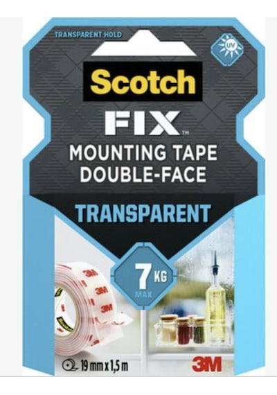 3M Scotch FIX Şeffaf Çift Taraflı Montaj Bandı 19mm*1,5mt