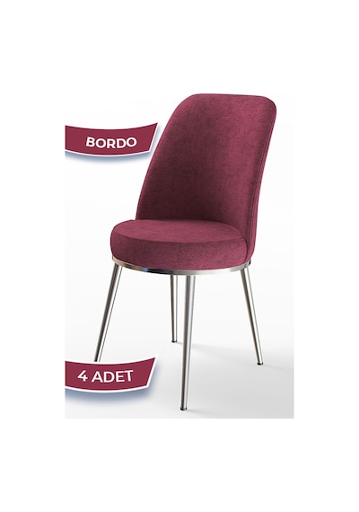 Canisa Concept Dexa Serisi Bordo Renk 4 Adet Sandalye, Renk Bordo, Ayaklar Krom Bordo