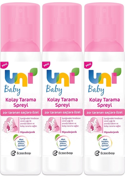 Uni Baby Saç Tarama Spreyi 200ml Zor Taranan Saçlara Özel 3 Lü