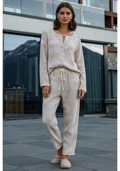 Combattente Exclusive Products Organik Müslin 2'li Takım - Kadın Pijama - Gömlek Takım- Naturel Doğal-oeko Tex Sertifikalı Kumaş Ekru Combattente Exclusive Products Organik Müslin 2'li Takım - Kadın Pijama - Gömlek Takım- Naturel Doğal-oeko Tex Sertifikalı Kumaş Ekru