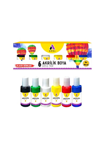 Akrilik Boya Ana Renkler 6 Renk (6x60 ml) 1 Paket Adel Akrilik Bo