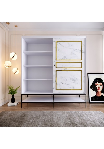 Pasific Home Martin 2 Kapaklı Sürgülü Gardırop Elbise Dolabı Beyaz - Beyaz Mermer 190 CM