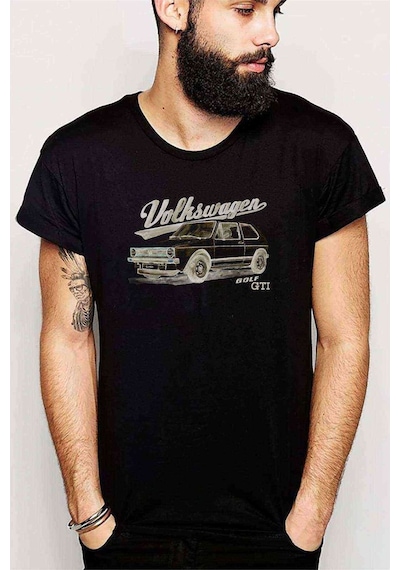 Wv Gtı Baskılı Siyah Erkek Tshirt
