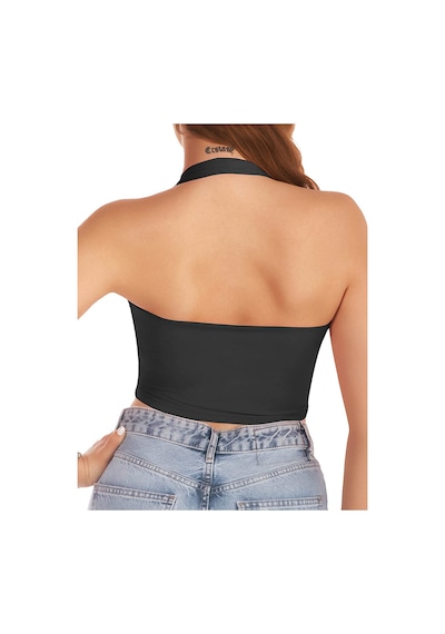 Liona Kadın Kare Yaka Siyah Renk Crop Top Bluz 001