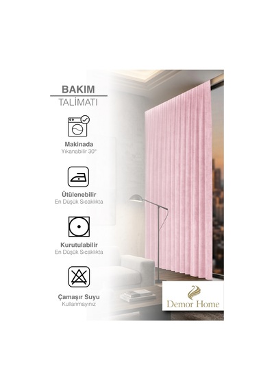 Br Demor Home 1/2 Sık Pile Bebek Pembesi Kadife Dokulu Fon Perde Ütü İstemez En Çok Satılan