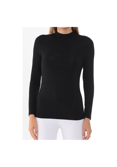 Kadın Modal Dik Yaka Slim Fit Tişört-siyah-siyah Siyah Kadın Modal Dik Yaka Slim Fit Tişört-siyah-siyah Siyah
