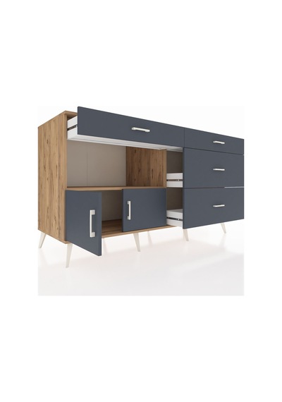 Kronos Konsol Tek Raflı 4 Çekmeceli 2 Kapaklı 176x59x99 Çam-antra Çam-antrasit