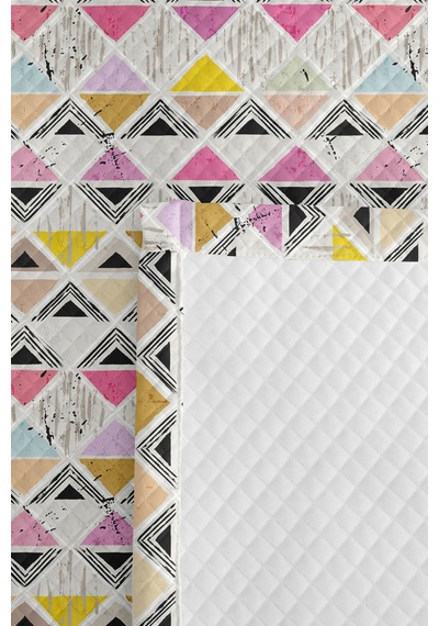 Geometrik Pembe Genç Odası Tek Kişilik Pike Takımı - Pastel Sarı 160x220 Cm Kapitone Yatak Örtüsü Turkuaz