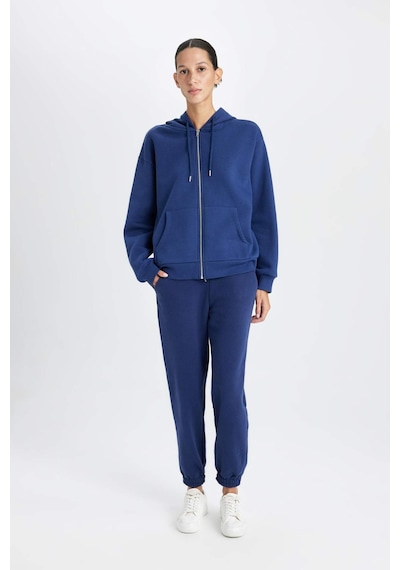 Defacto Relax Fit Kapüşonlu Cepli Basic Düz Fermuarlı Sweatshirt C1809AX24WNNV42 Lacivert