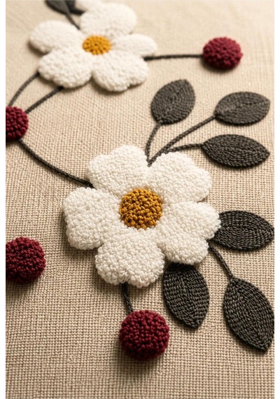 Punch Nakış Kırlent Kılıfı 2'li 40 Cm X 40 Cm Açık Beyaz