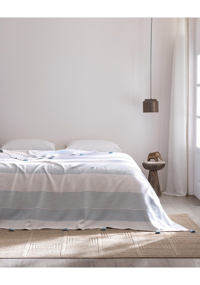 Virelia Çift Kişilik Pamuklu Yatak Örtüsü - Mavi/beyaz 8684427345696 Çok Renkli